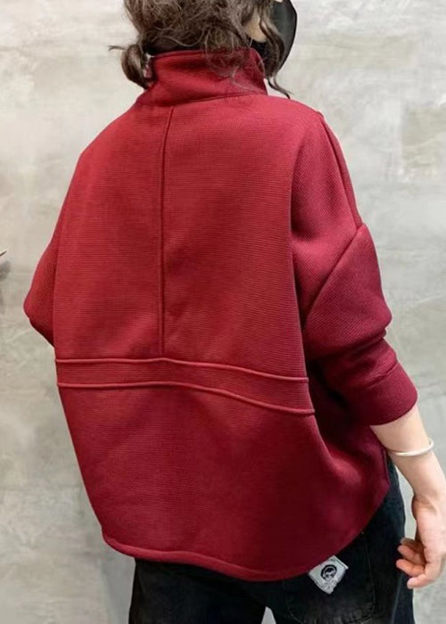 Pull bordeaux confortable avec zip et poches pour l'automne