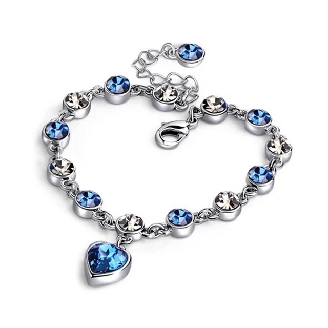 Maya - Bracelet en cristal cœur océan avec breloque cœur bleu