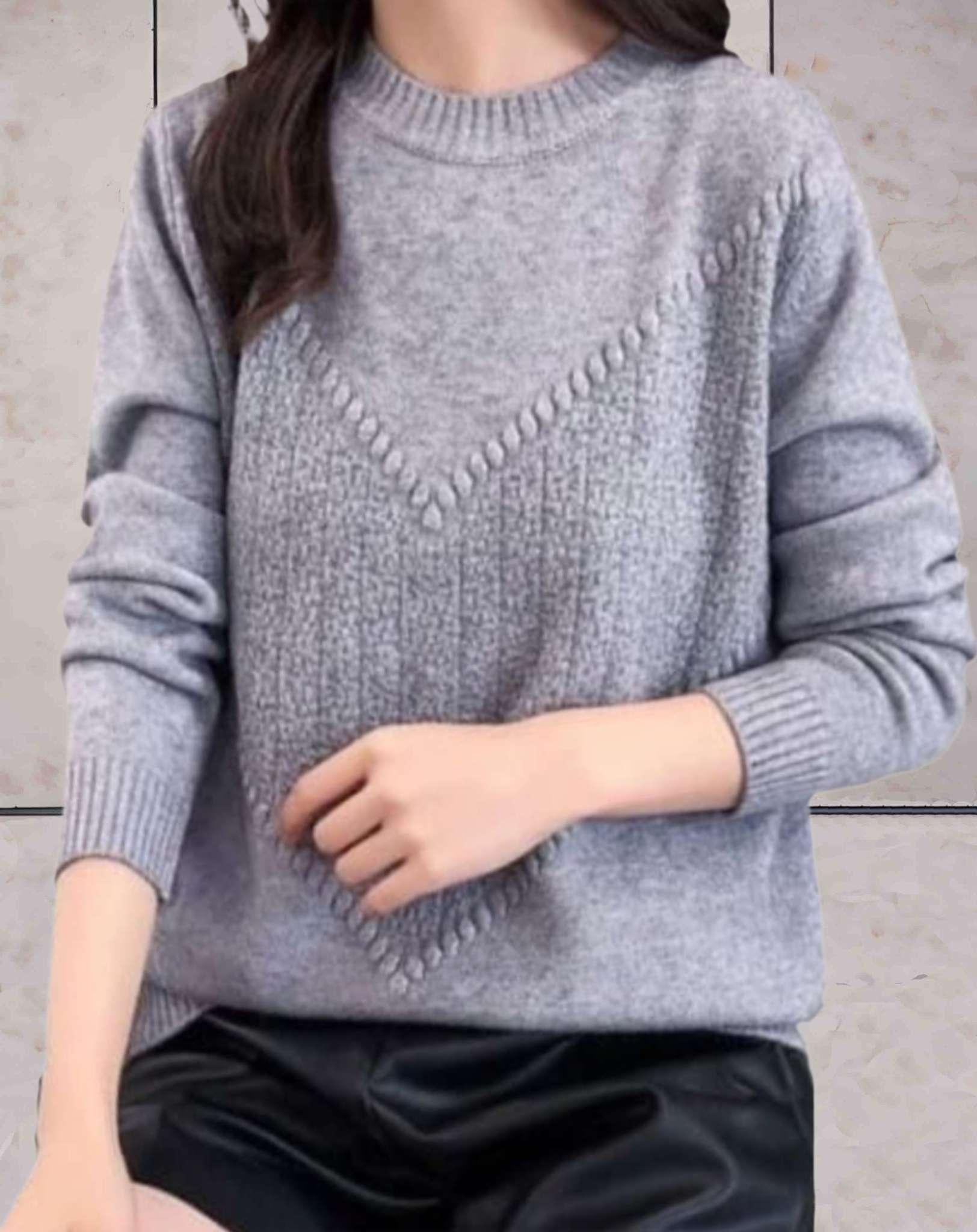 Dina - Pull simple en tricot avec col rond et poignets côtelés