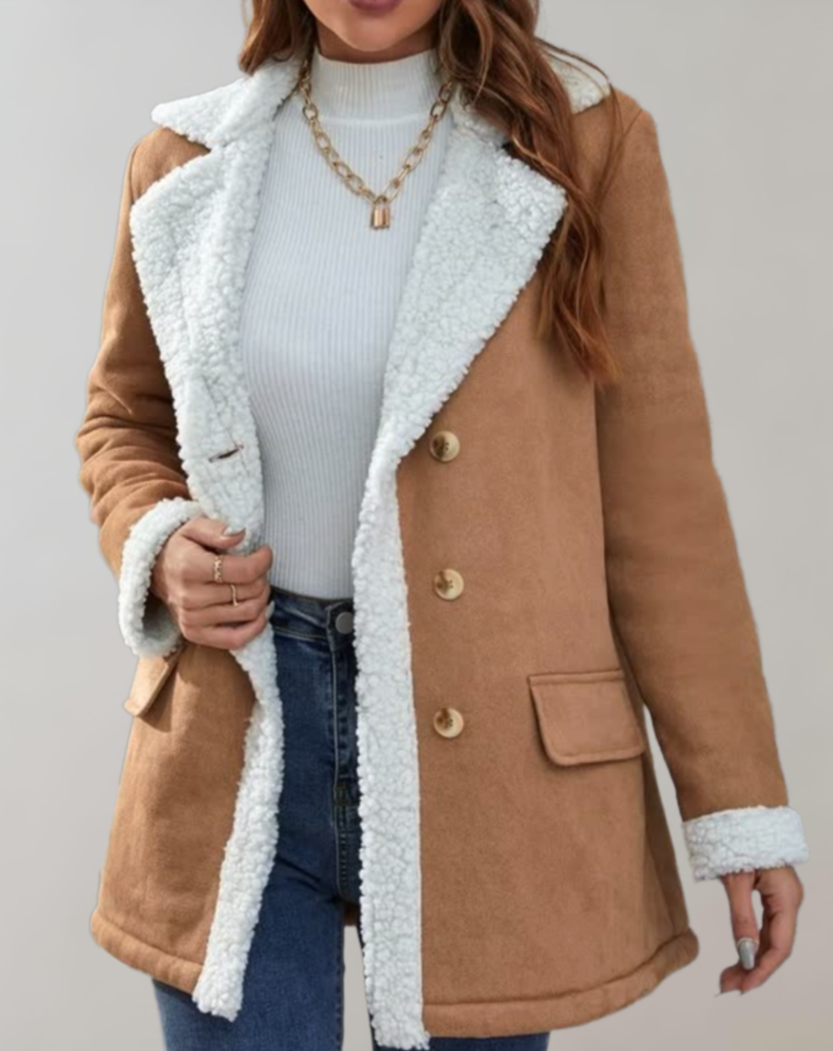 Luna - Manteau d'hiver en laine épaisse et chaude avec doublure polaire, poches et fermeture boutonnée