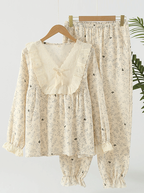 Lila - Ensemble de Pyjama avec Imprimé Floral en Dentelle Luxe pour Femmes