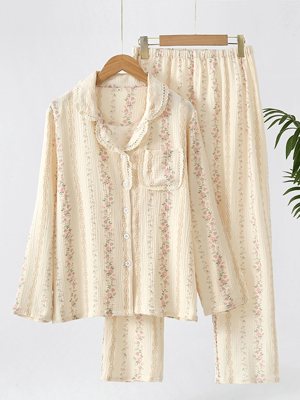 Amalia - Ensemble de Pyjama avec Imprimé Floral et Dentelle Luxe pour Chaque Nuit