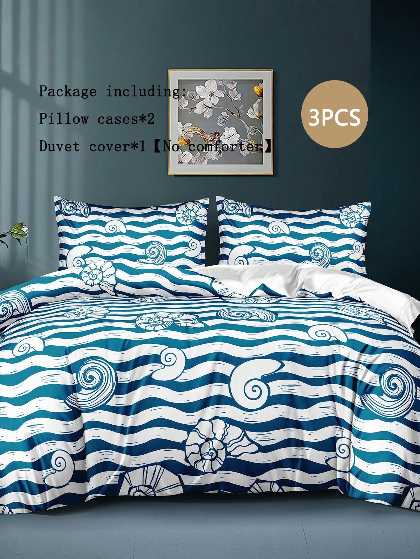 Ocean Stripe - Ensemble de housses de couette en polyester 3 pièces avec rayures bleues