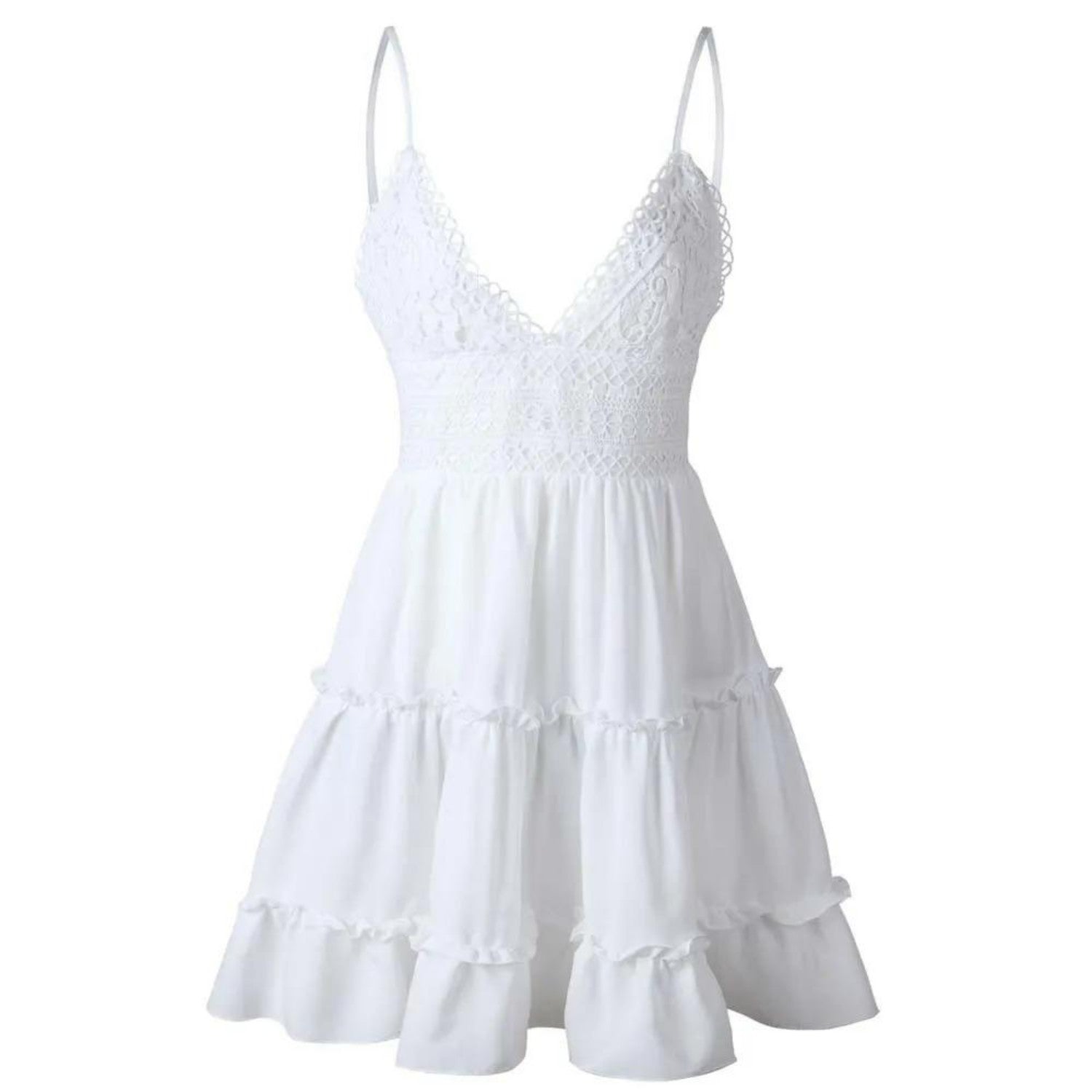 MonLu - Robe mini d'été à col halter et volants