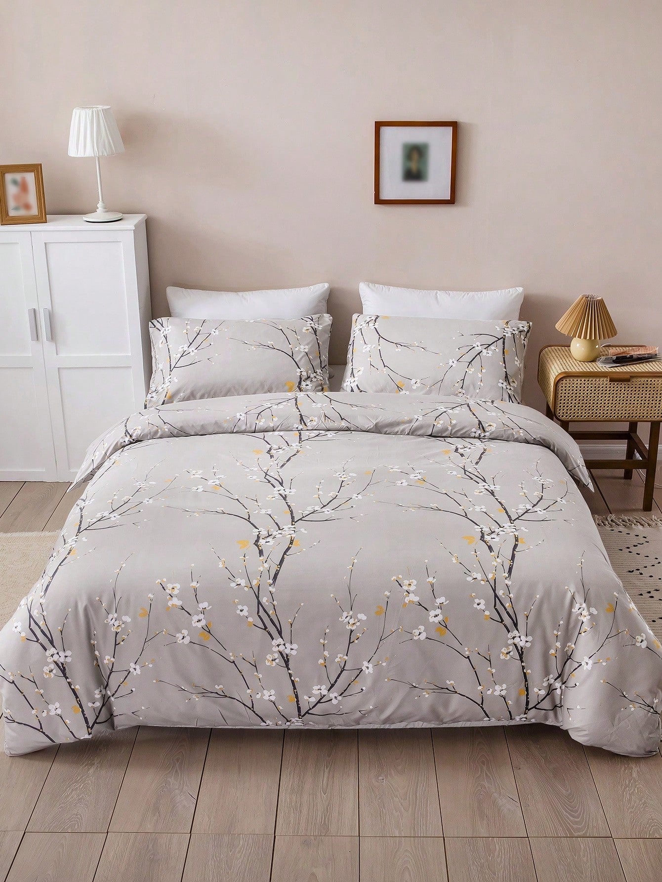 Paradis des Fleurs - Magnifique Ensemble de Housse de Couette avec Design de Fleurs de Prunier