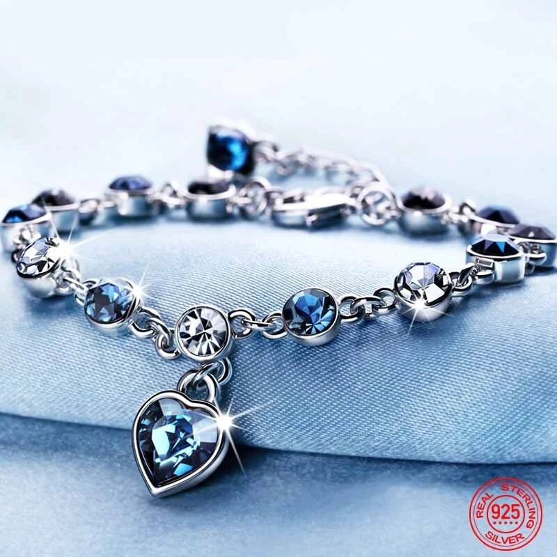 Maya - Bracelet en cristal cœur océan avec breloque cœur bleu