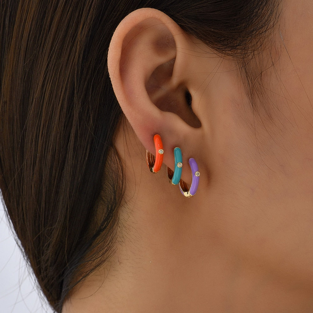 Daphné - Ensemble de 3 boucles d'oreilles créoles colorées avec pierres