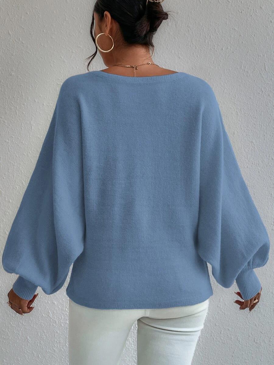 Jade - Pull oversize bleu à manches bouffantes