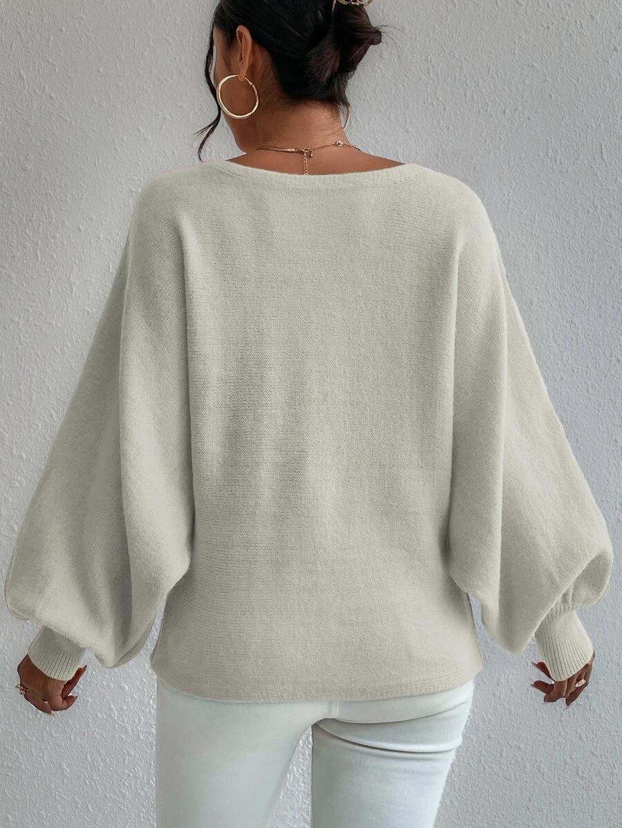 Eva - Pull oversize blanc à manches bouffantes