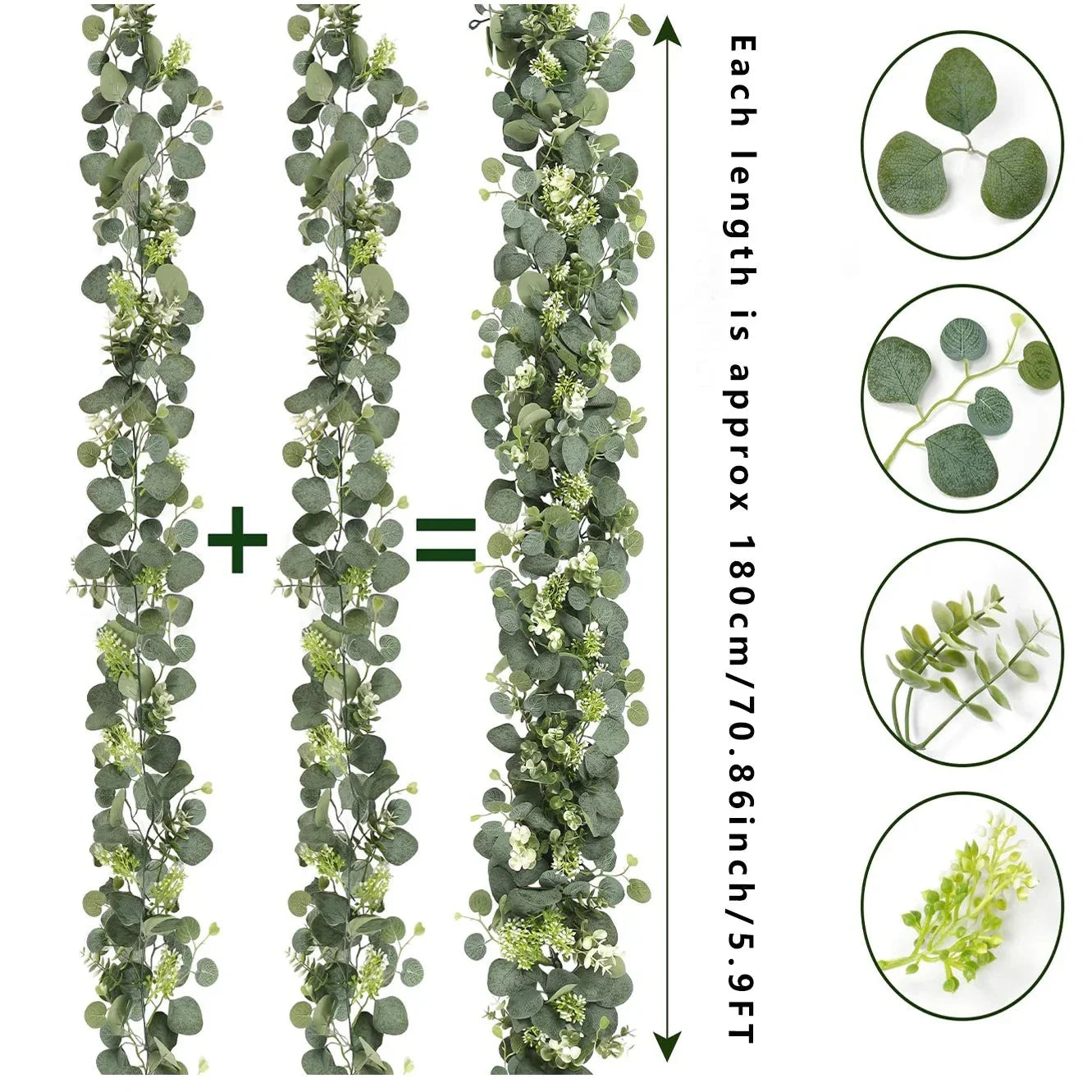 EucaDuo - Guirlande en Eucalyptus Artificiel Verte - Ensemble de 2