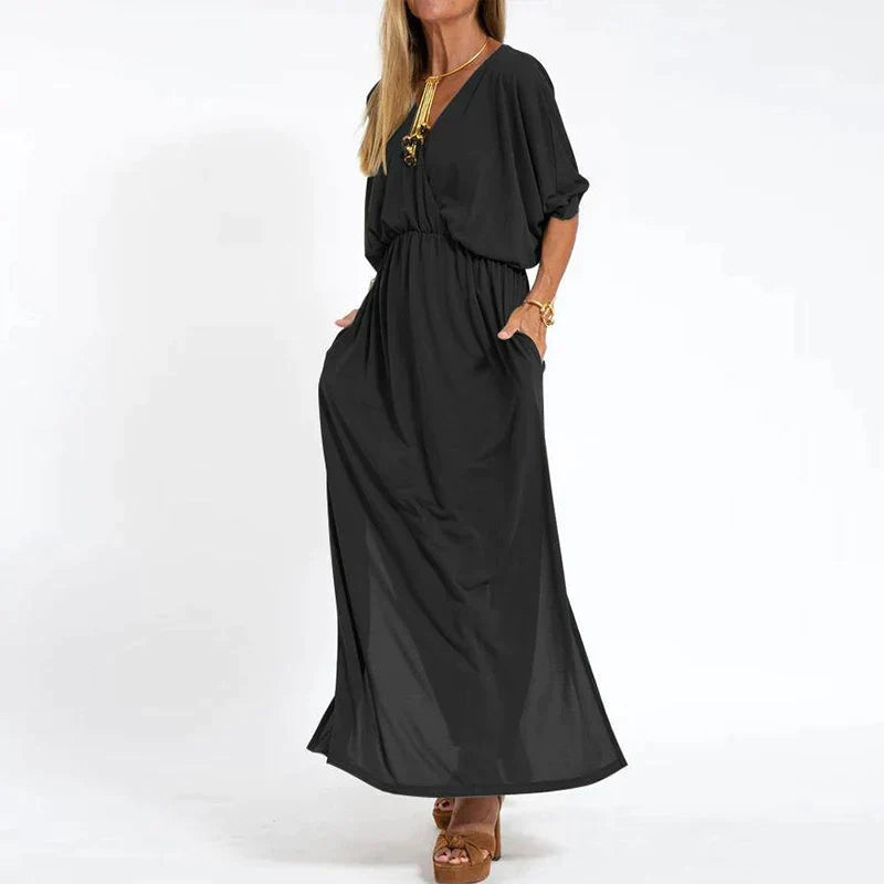 Vanessa - Robe vintage longue avec fente haute