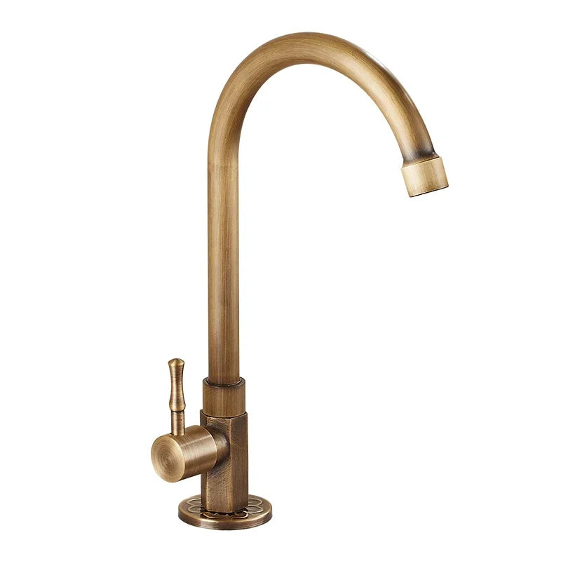 Robinet de Cuisine en Laiton Classique - Eau Froide Seulement, Design Col de Cygne, Fini en Laiton Brossé
