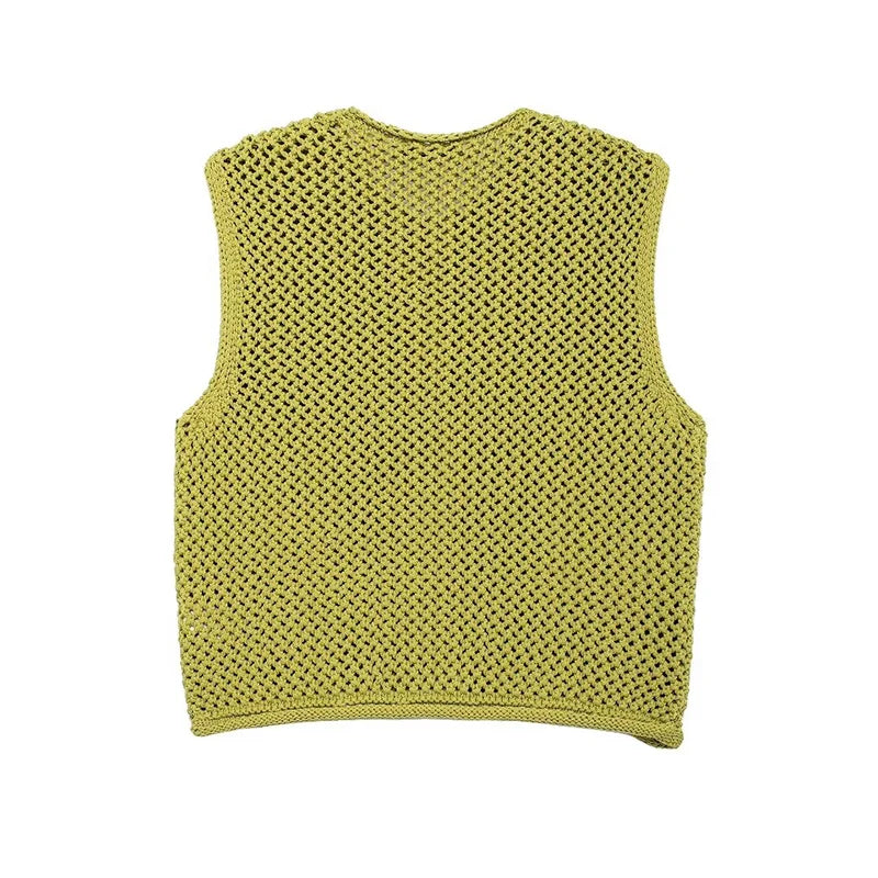 Rella - Cardigan Grof en Tricot et Nœud Vert pour Femmes