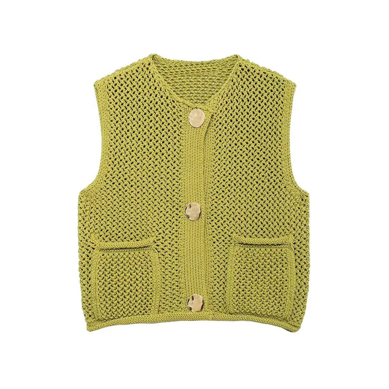 Rella - Cardigan Grof en Tricot et Nœud Vert pour Femmes