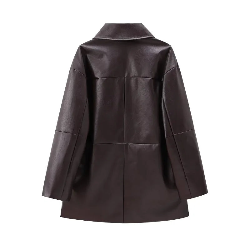 Luna - Veste en Cuir Vegan Marron pour Femmes