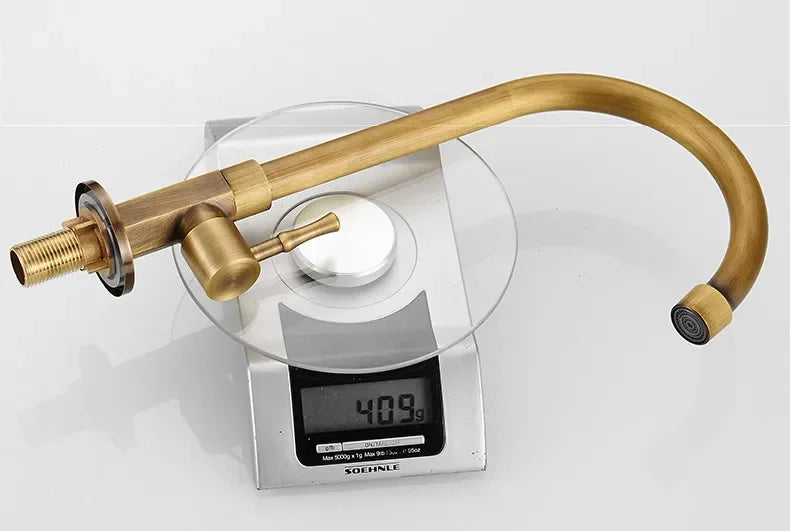 Robinet de Cuisine en Laiton Classique - Eau Froide Seulement, Design Col de Cygne, Fini en Laiton Brossé