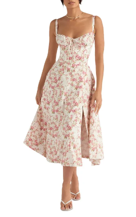 BelleRue - Robe bustier florale à taille moyenne