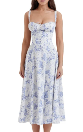 BelleRue - Robe bustier florale à taille moyenne