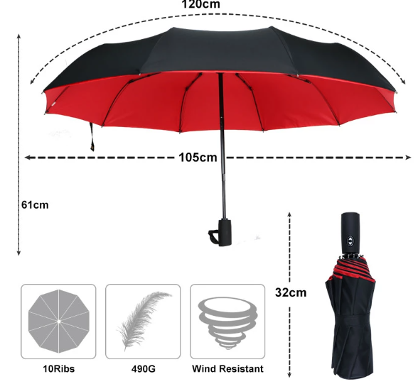 Parapluie Tempête Anti-Vent - Parapluie Pliable pour la Pluie et la Tempête