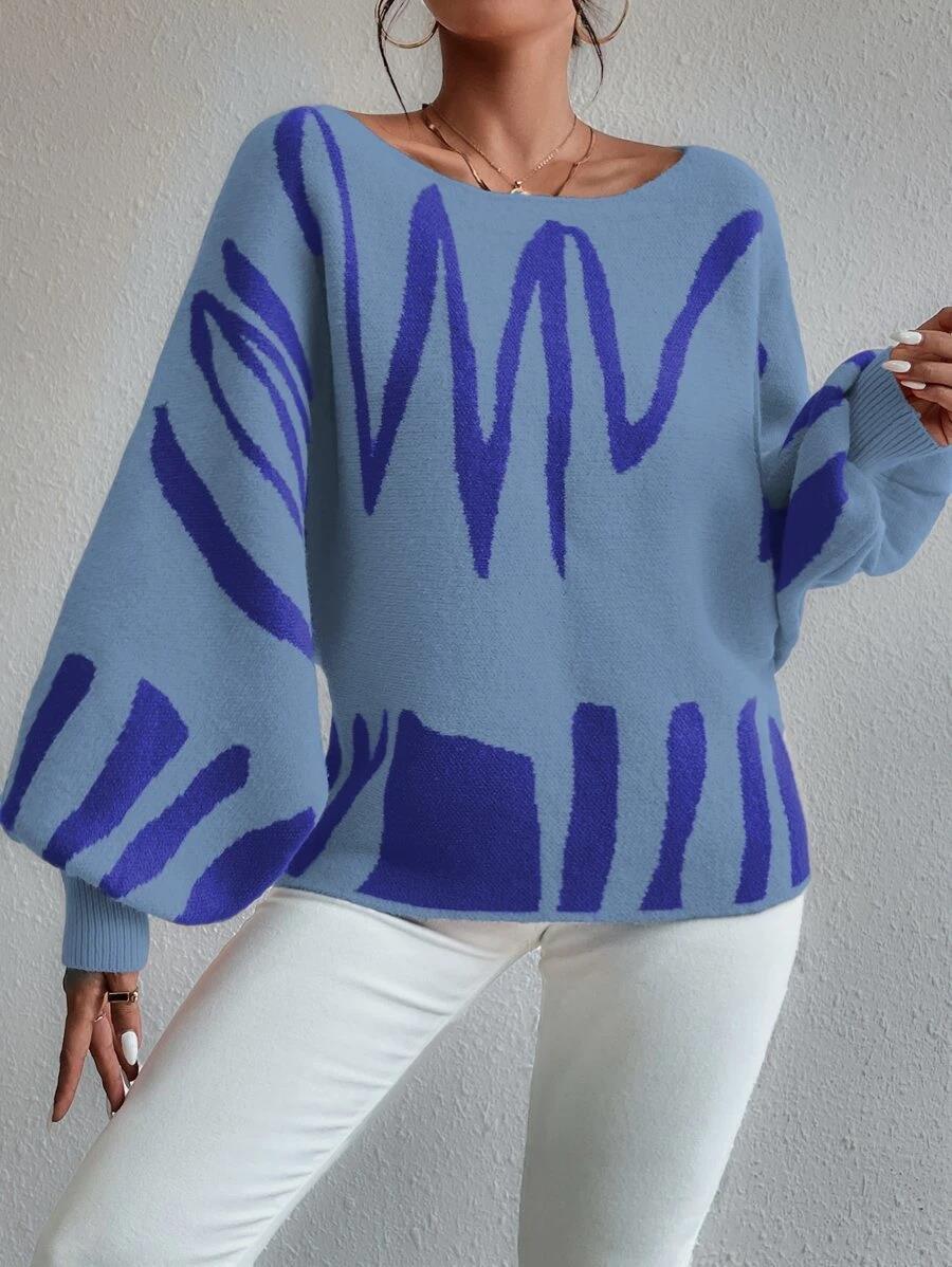 Jade - Pull oversize bleu à manches bouffantes