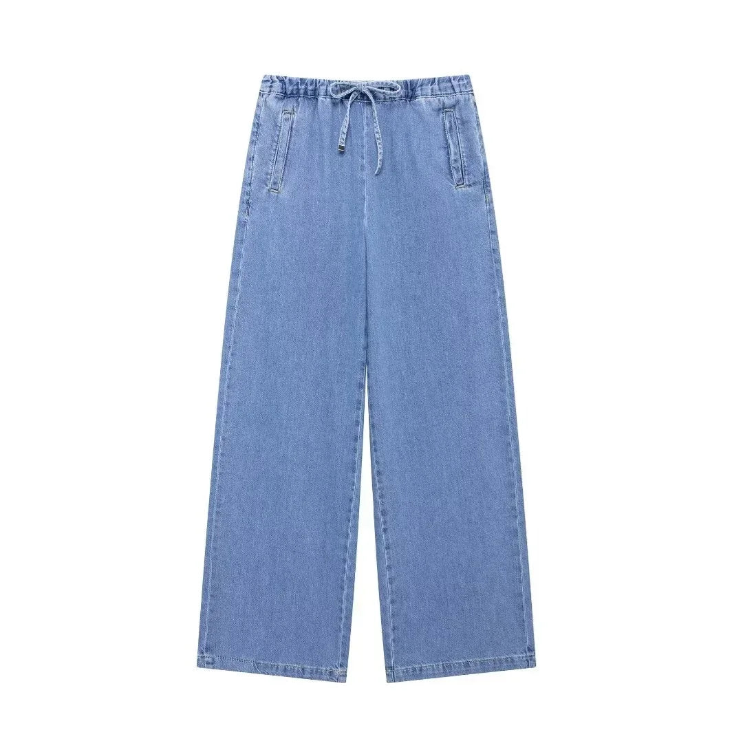 Ensemble en denim urbain décontracté bleu clair pour femmes