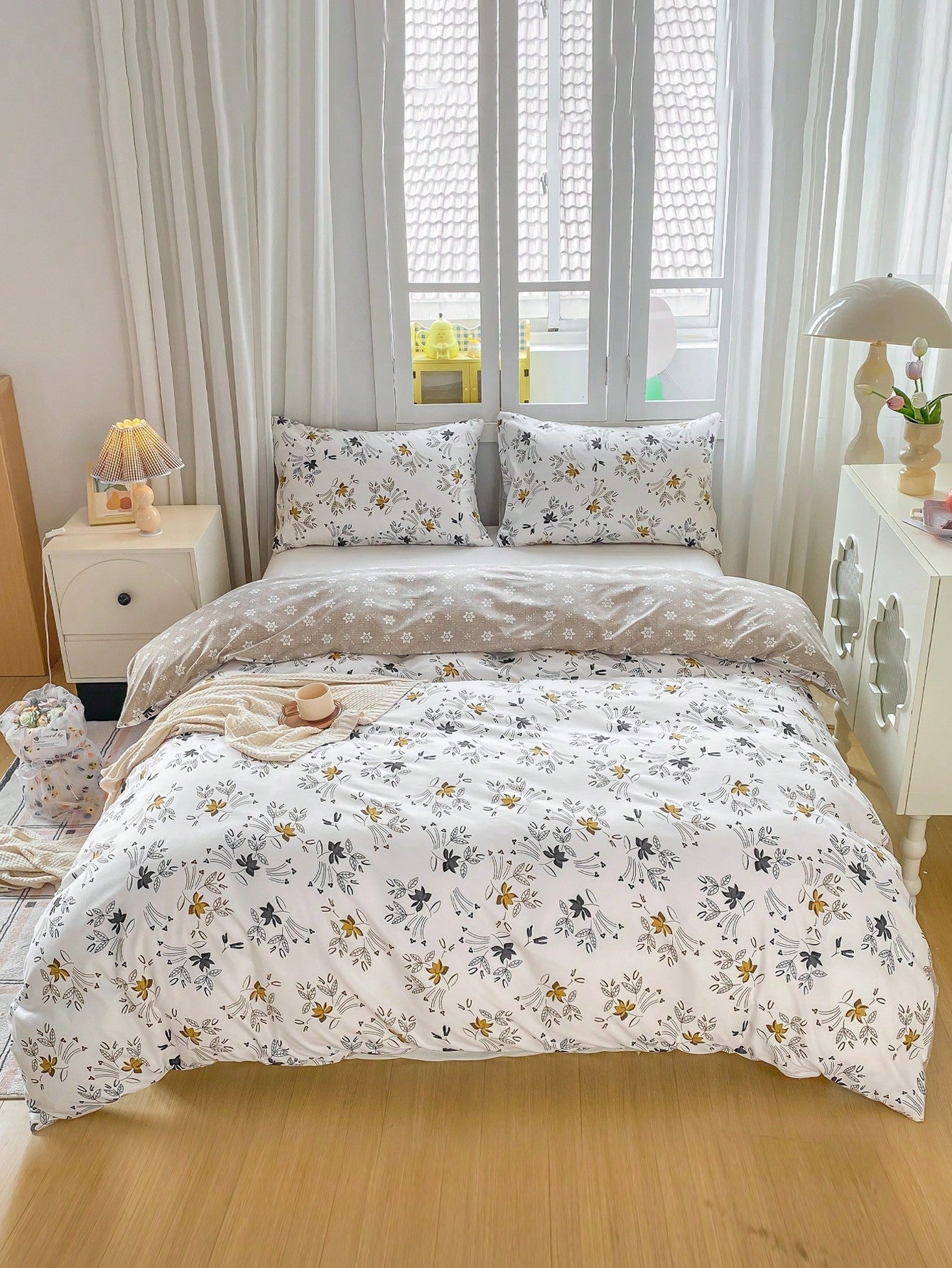 Rêves d'été - Ensemble de housse de couette en polyester 3 pièces avec imprimé tropical