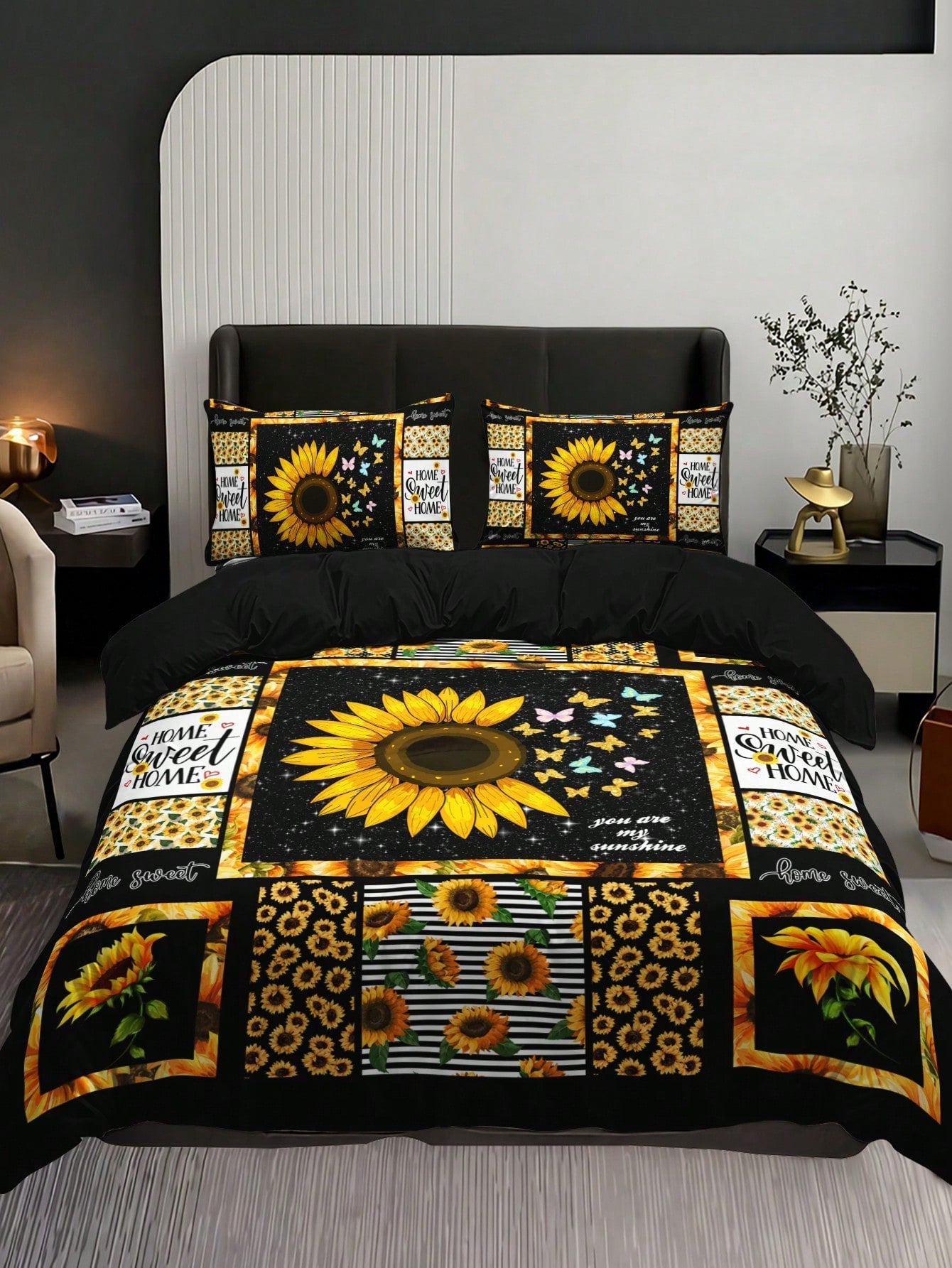 Ensemble de Literie Rustique Tournesol - Imprimé Floral Éclatant pour un Style de Chambre Chaleureux (3 Pièces)