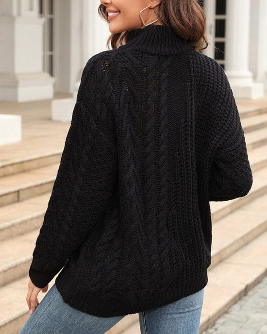 Lily - Pull col roulé oversize avec motif torsadé pour femmes