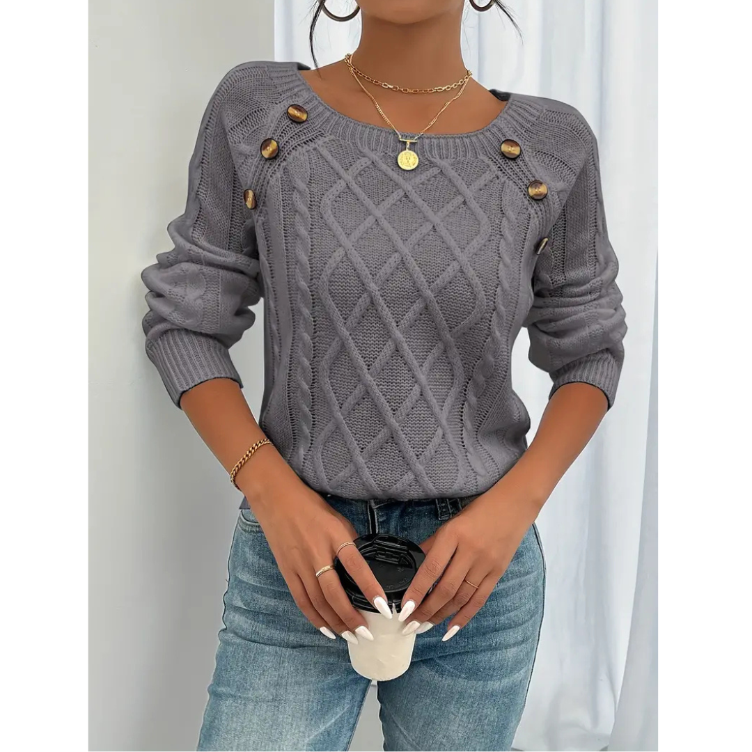 Grace - Pull en Tricot pour Femmes avec Col Ronde et Boutons - Élégant et Pratique