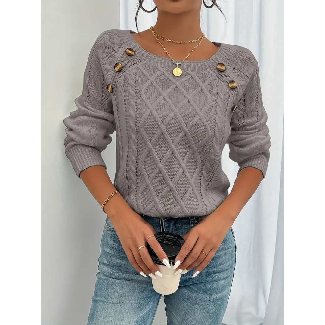 Grace - Pull en Tricot pour Femmes avec Col Ronde et Boutons - Élégant et Pratique