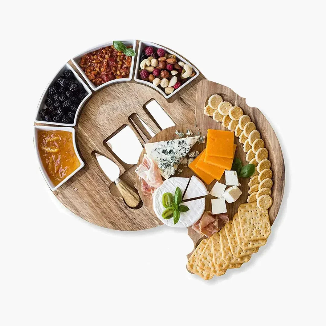 Charcuterieset ElegantServe - Plateau de Fromage et Ensemble de Couteaux - Essentiel pour les Fêtes