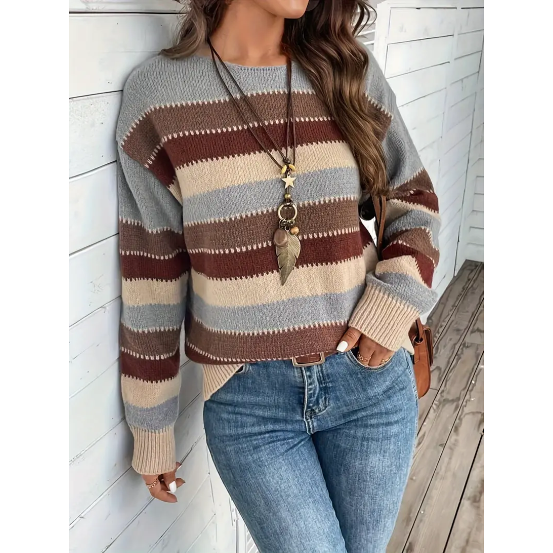 Nina - Pull Femme avec Col Ronde et Manches Longues