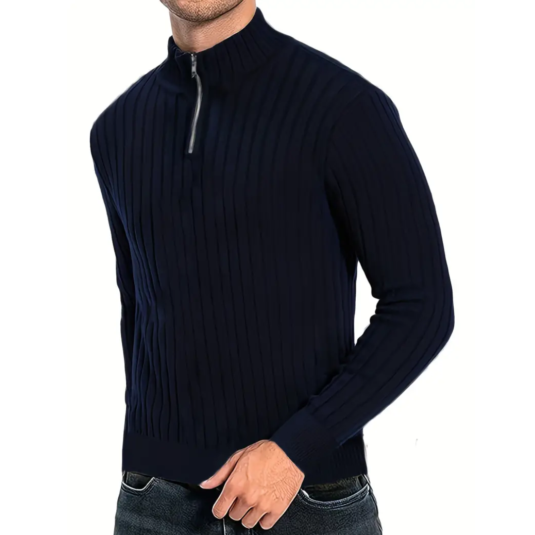 Liam - Pull pour homme avec demi-zip et manches longues