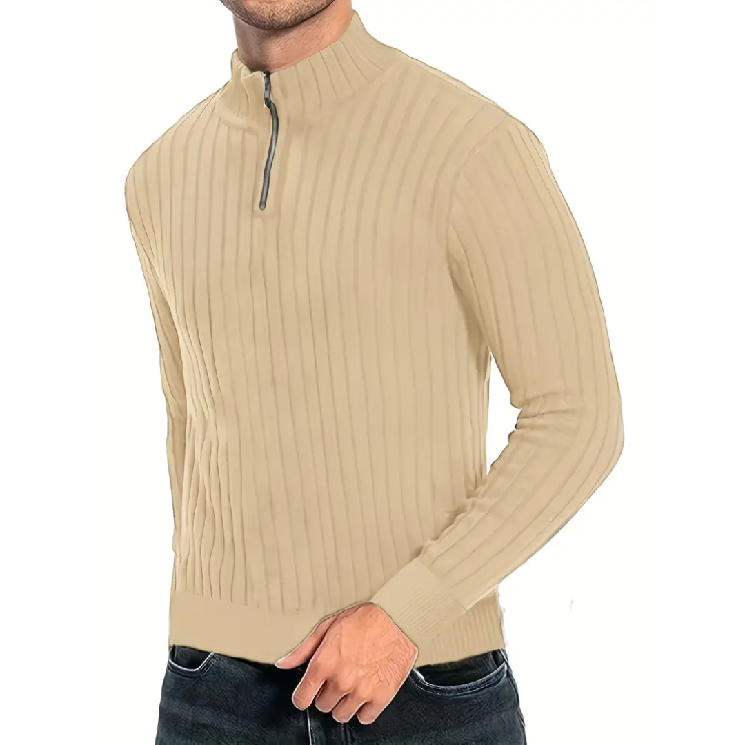Liam - Pull pour homme avec demi-zip et manches longues