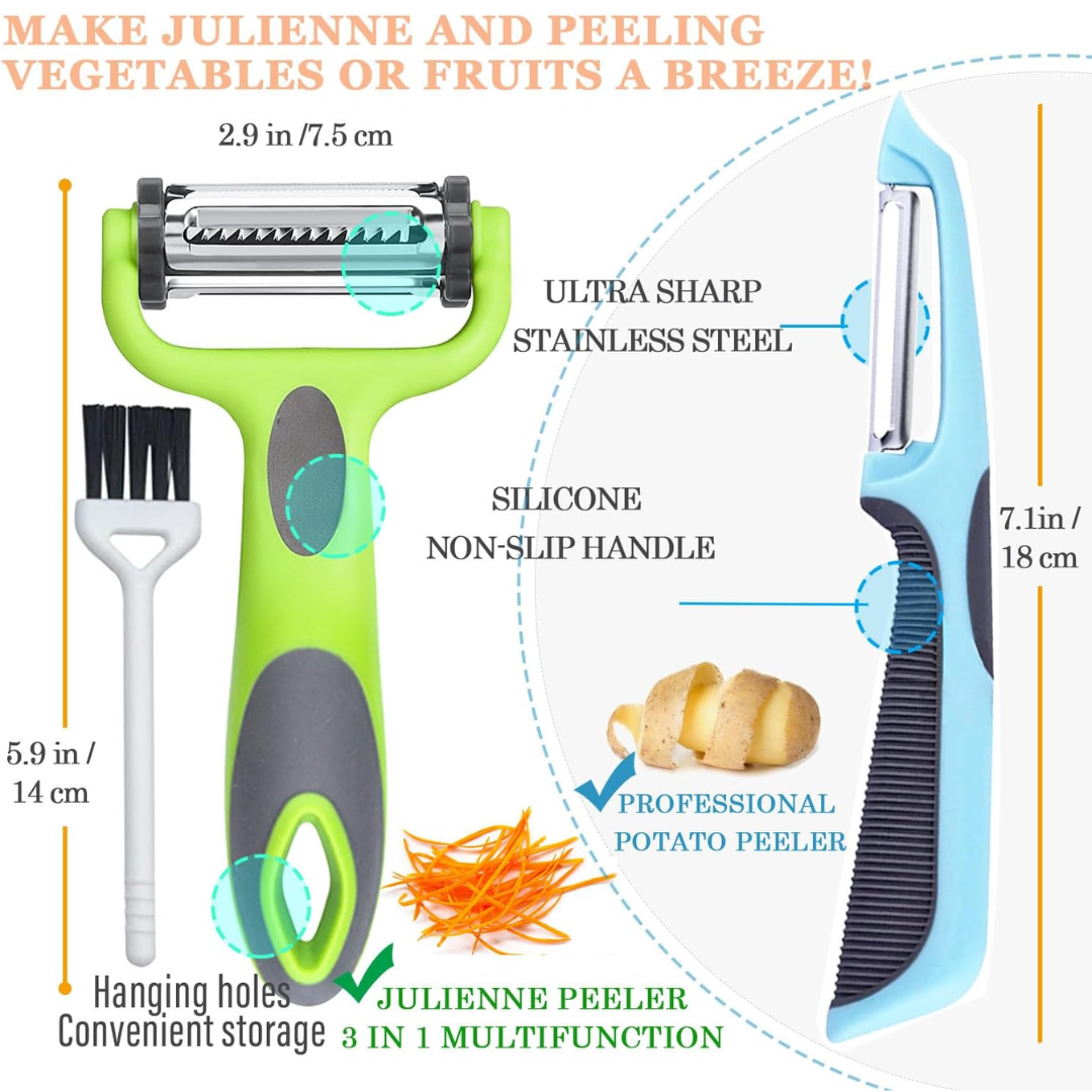 Éplucheur de légumes 3-en-1 avec couteau à julienne