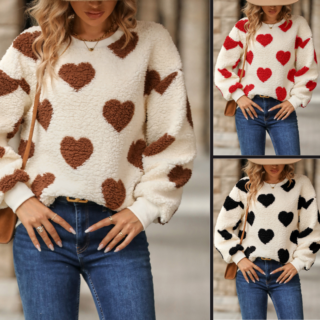 Nora - Pull d'hiver avec motif cœurs pour femmes