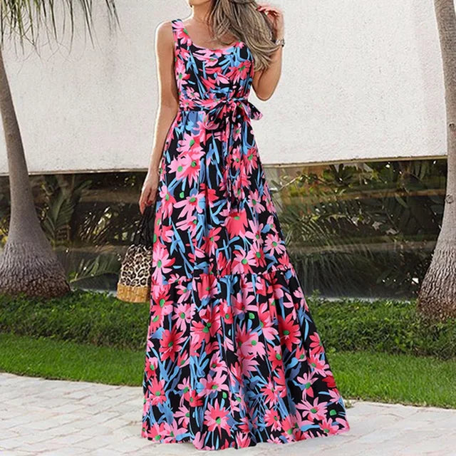 MonLu - Robe maxi sans manches à imprimé floral