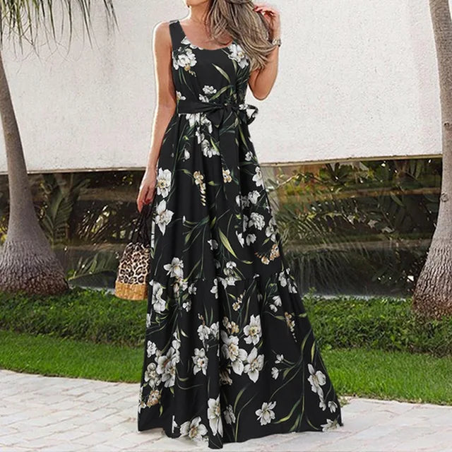 MonLu - Robe maxi sans manches à imprimé floral