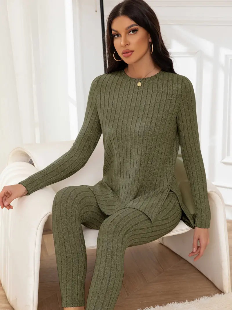 Fleur - Ensemble à côtes en tricot pour femmes