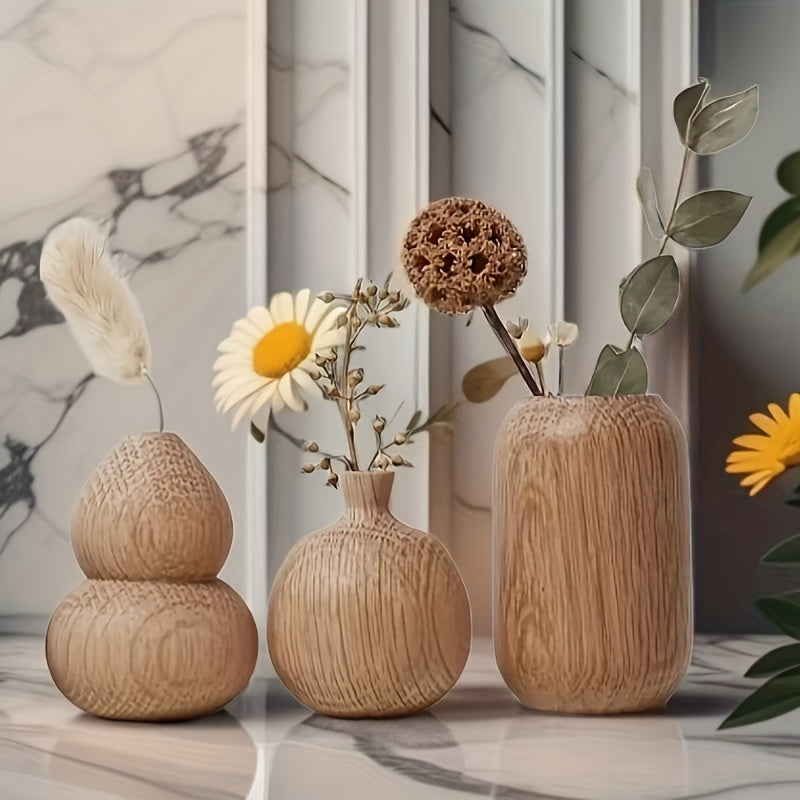 GeoWood - Ensemble de Vases en Bois Géométriques - Décoration Moderne et Intemporelle