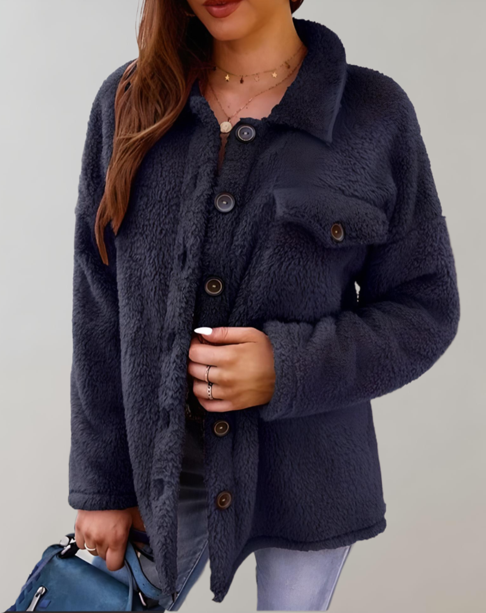 Lotte - Manteau d'automne moelleux joliment ajusté avec faux boutons