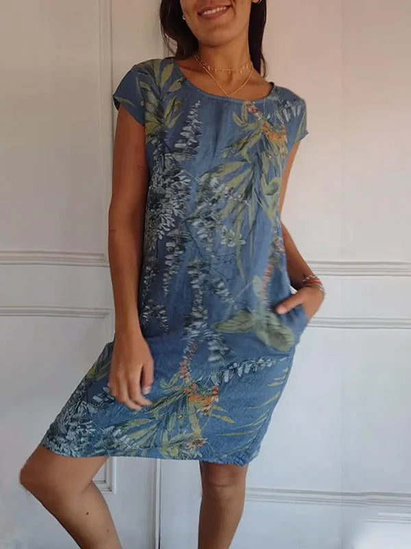 Britt - Robe imprimée en coton et lin à col rond