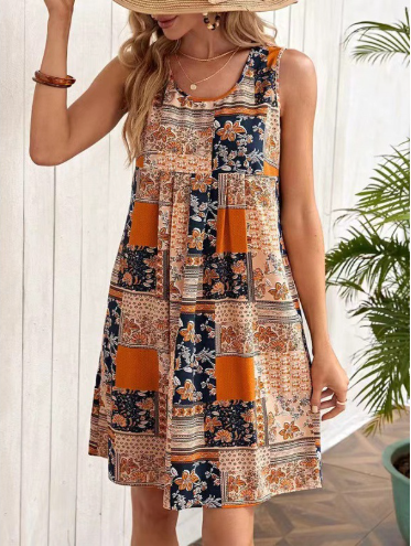 MonLu - Robe d'été boho patchwork sans manches