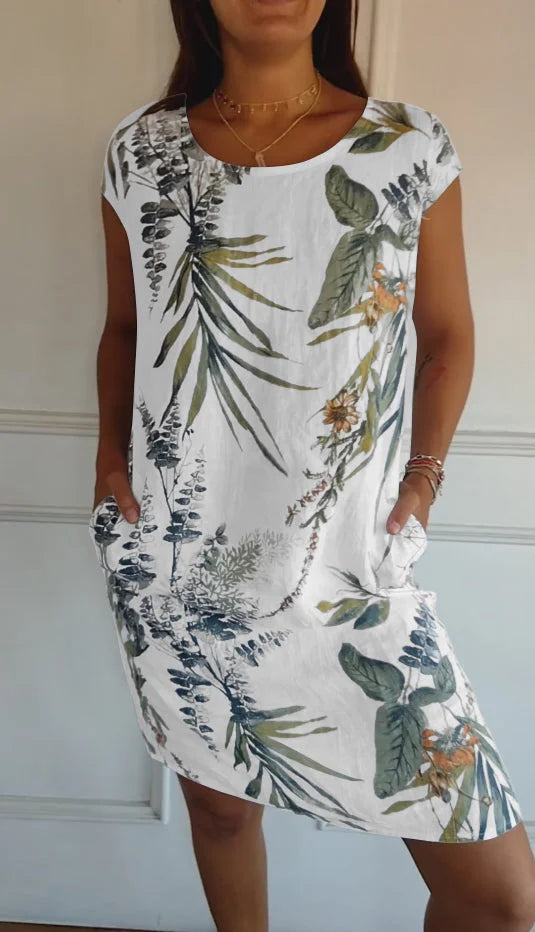 Britt - Robe imprimée en coton et lin à col rond