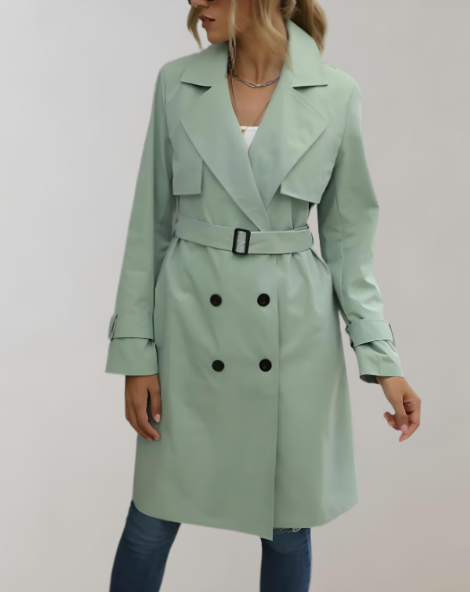 Olivia - Trench long d'automne avec ceinture à la taille et boutons