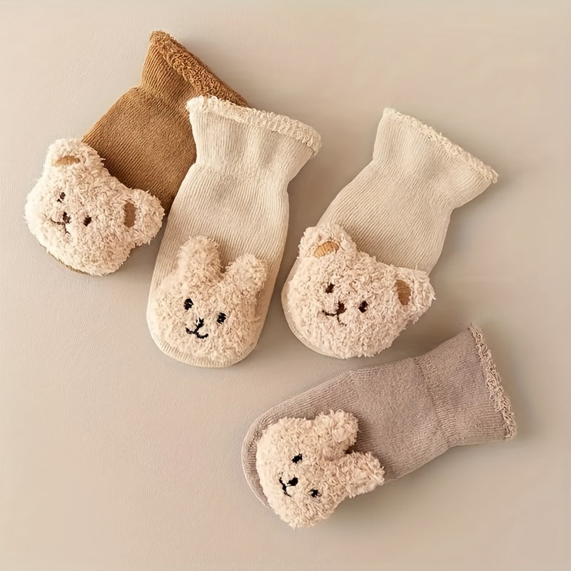 Mia - Chaussons-chaussettes antidérapants pour fillettes nouveau-nées avec motif ourson