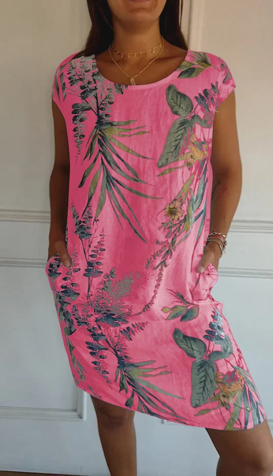 Britt - Robe imprimée en coton et lin à col rond
