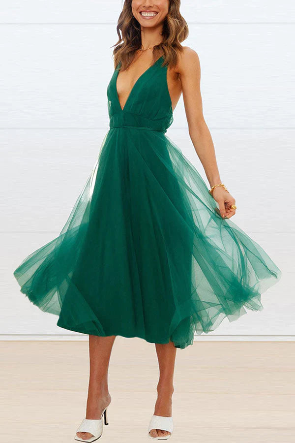 BelleRue - Robe midi en tulle à col en V Feeling Romantic