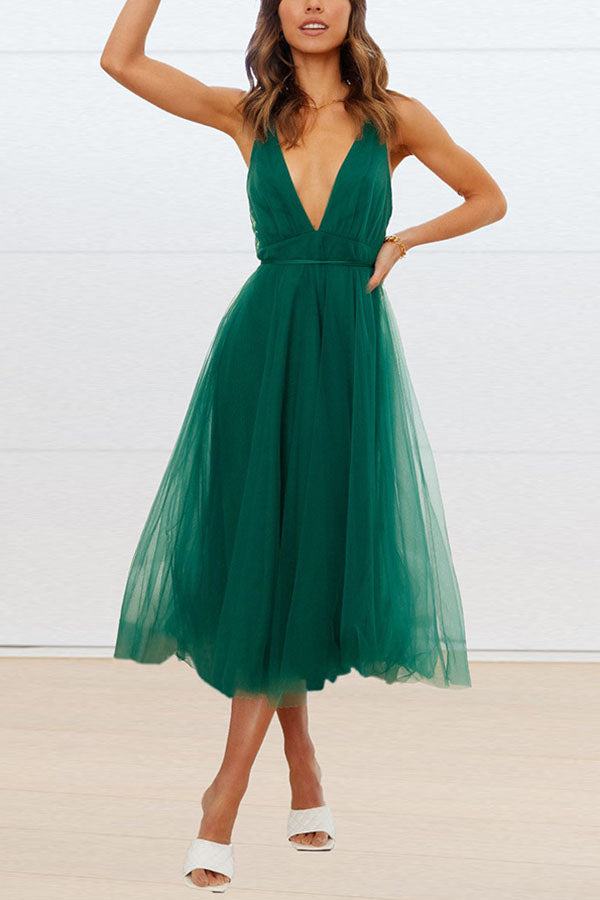 BelleRue - Robe midi en tulle à col en V Feeling Romantic