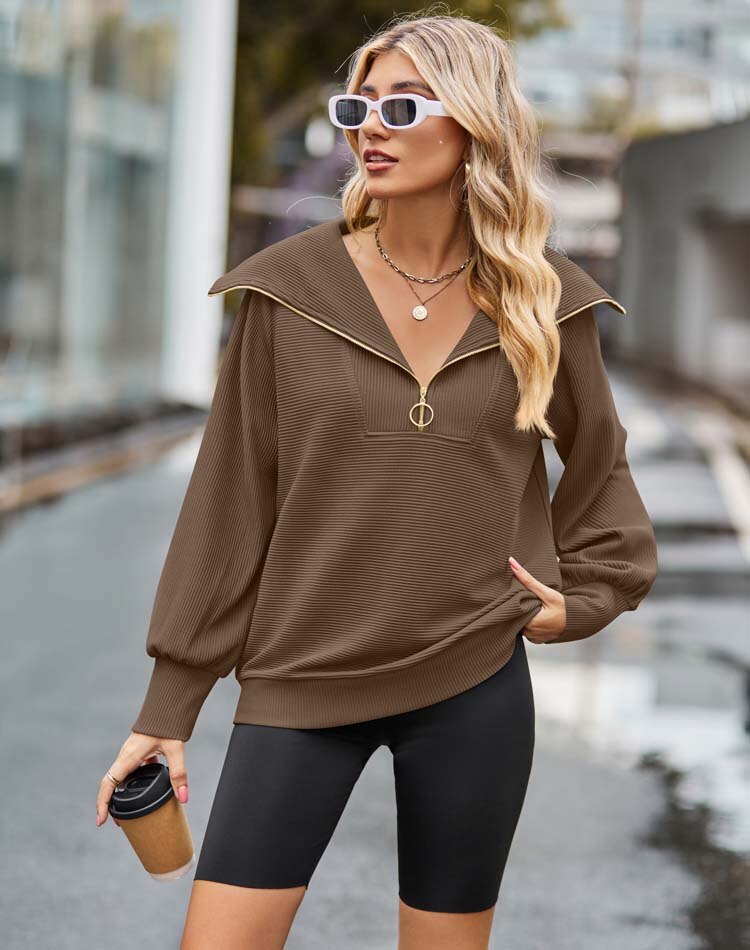 Sienna - Sweat zippé marron foncé